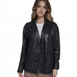 Vintage VALERIE STEVENS Lambskin Leather Moto Jacket. Black–Size 8